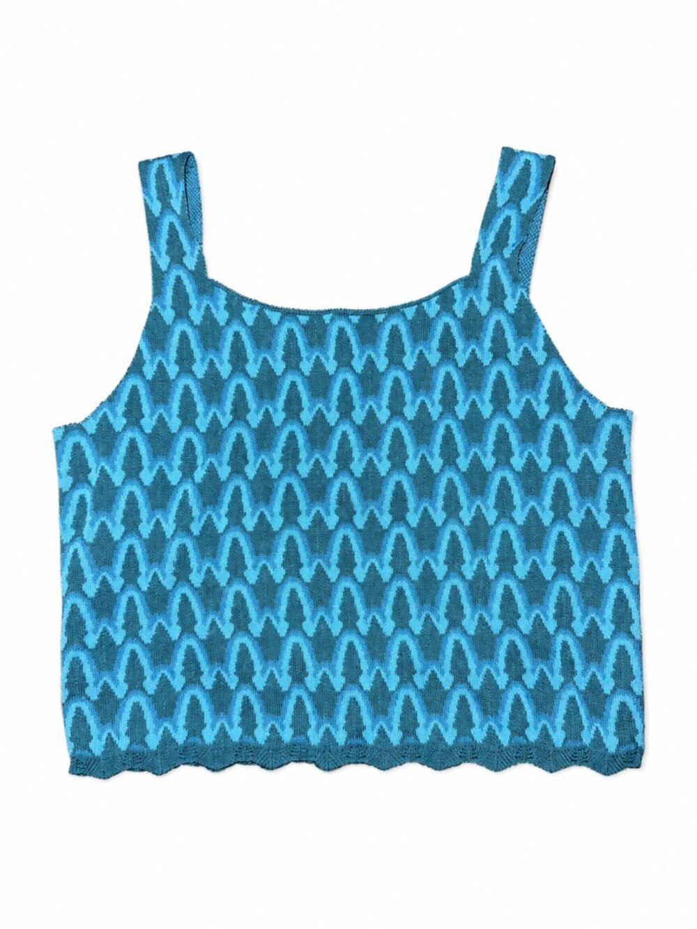 The Normal Brand Women’s M Teal Jacquard Knit Crop Tank Scalloped Hem